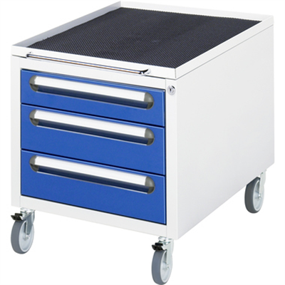 RAU Rollcontainer 480 x 540 x 600 mm (B x H x T) 3 Schubladen Stahl, pulverbeschichtet enzianblau lichtgrau