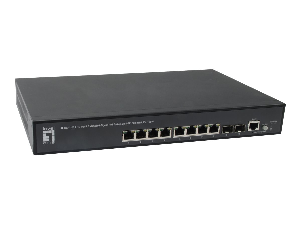 LevelOne GEP-1061 - Switch - managed - 8 x 10/100/1000 (PoE+) + 2 x SFP - Desktop - PoE+ (125 W)