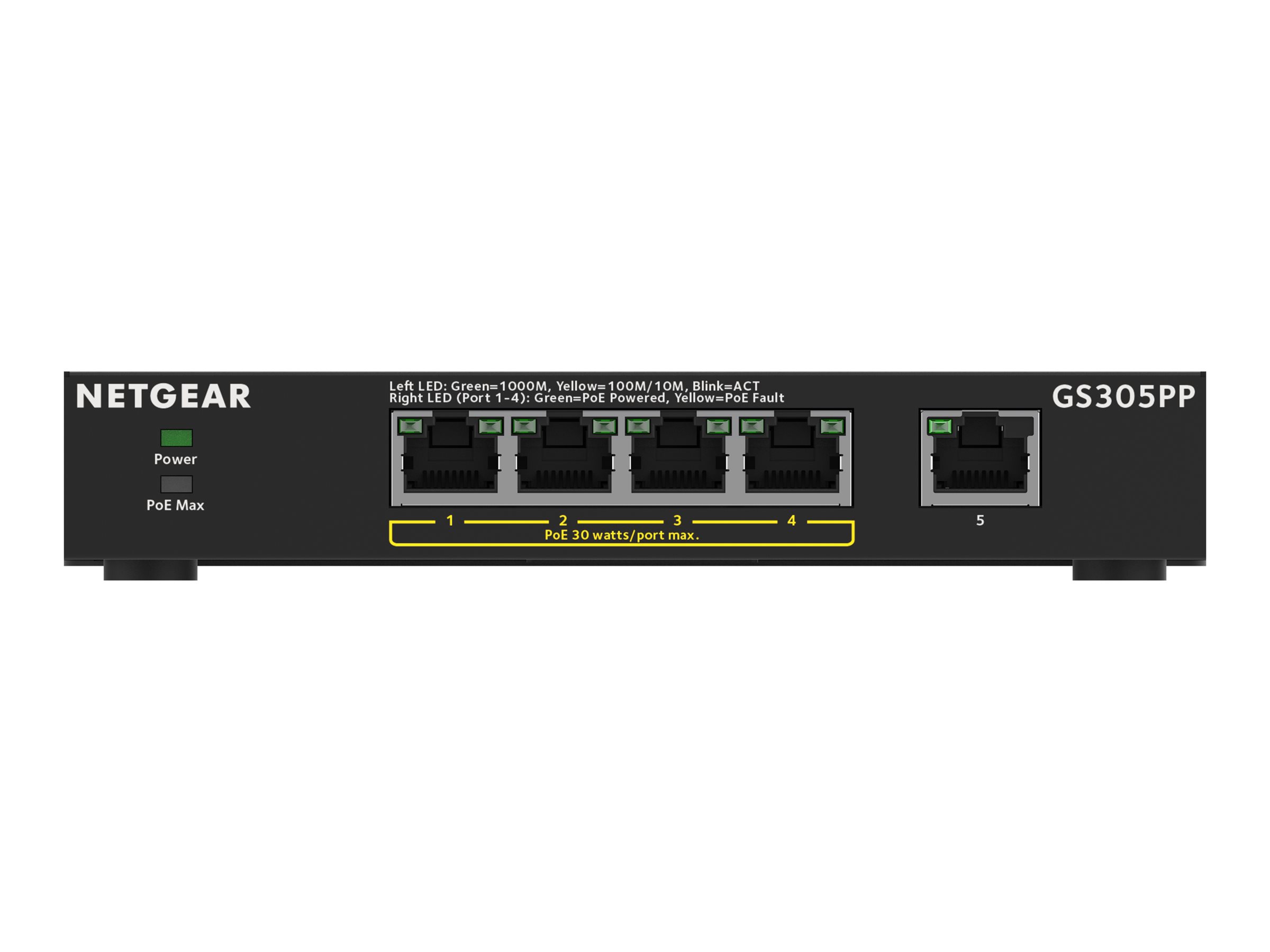 Netgear 5PT POE/POE+GIGE UNMANAGED SWITCH GS30 - Switch - Power over Ethernet