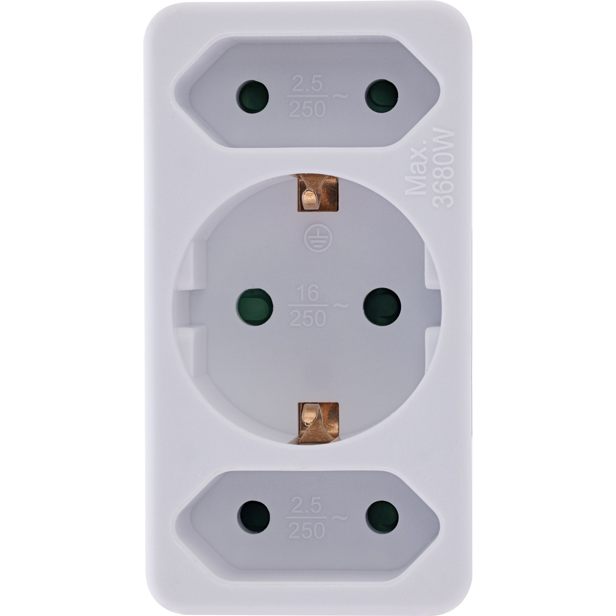 InLine Steckdosenadapter Schutzkontakt Stecker an 2x Euro+ 1x SK weiß