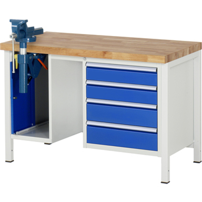RAU Werkbank 8000 1.250 x 840-1.040 x 700 mm (B x H x T) enzianblau lichtgrau