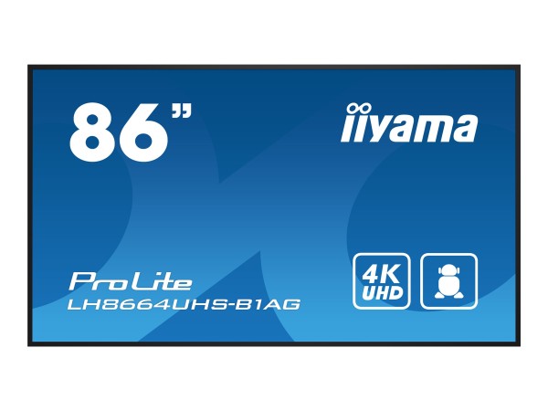 iiyama ProLite LH8664UHS-B1AG - 218 cm (86") Diagonalklasse (217.4 cm (85.6") sichtbar) LCD-Display mit LED-Hintergrundbeleuchtung - Digital Signage - mit mit SoC Mediaplayer - Android - 4K UHD (2160p) 3840 x 2160 - Schwarz