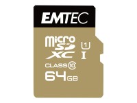 EMTEC Gold+ - Flash-Speicherkarte (SD-Adapter inbegriffen) - 64 GB - Class 10 - microSD - Gold