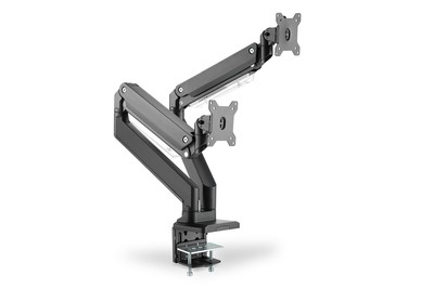 DIGITUS - Befestigungskit (Spannbefestigung für Tisch, 2 VESA-Befestigungshalterungen, 2 Schwenkarme) - für 2 LCD-Displays / Curved LCD-Displays - Gasdruckfeder - Kunststoff, Aluminium, Stahl - mattschwarz - Bildschirmgröße: 38.1-88.9 cm (15"-35") - C-Zwinge