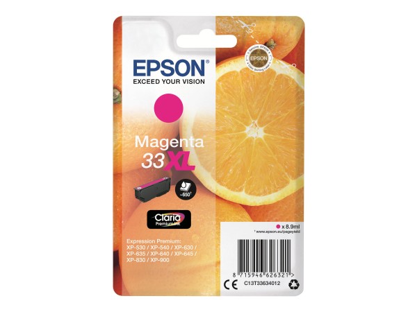 Epson 33XL - 8.9 ml - XL - Magenta - Original - Blisterverpackung - Tintenpatrone - für Expression Home XP-635, 830; Expression Premium XP-530, 540, 630, 635, 640, 645, 830, 900