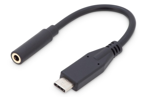 DIGITUS - Adapter USB-C auf Klinkenstecker - 24 pin USB-C männlich zu mini-phone stereo 3.5 mm weiblich - 20 cm - Schwarz