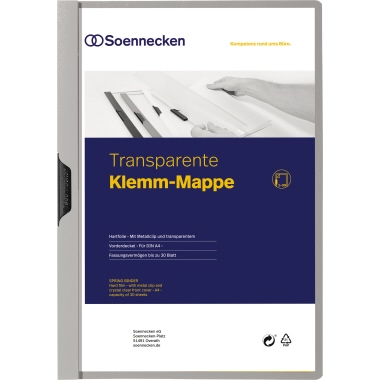 Soennecken Klemmmappe 3319 DIN A4 Bis 30Blatt PVC Grau Klemmmappen