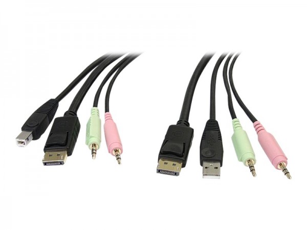 StarTech 1,8m 4-in-1 USB DisplayPort KVM-Switch Kabel mit Audio und Mikrofon - Video- / USB- / Audio-Kabel - USB, mini-phone stereo 3.5 mm, DisplayPort (M) zu USB, mini-phone stereo 3.5 mm, DisplayPort (M) - 1.8 m - geformt - Schwarz - für P/N: SV231DPU, SV231DPUA