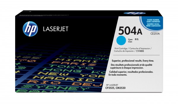 HP 504A - Cyan - Original - LaserJet - Tonerpatrone (CE251A) - für Color LaserJet CM3530 MFP, CM3530fs MFP, CP3525, CP3525dn, CP3525n, CP3525x