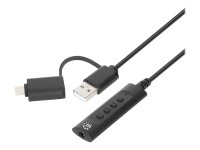 Manhattan USB-C & USB-A to 3.5 mm Stereo Audio Aux Adapter Cable, 2-in-1, Male to Female, Cable 1m, Supports a Headset's Mic and Audio Function, CTIA Standard, Volume and Mute Control, Black - Audiokabel - 3,5 mm Stereo weiblich zu USB, 24 pin USB-C männlich - 91 cm - Schwarz