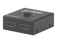 Manhattan HDMI Switch 2-Port, 4K@30Hz, Bi-Directional, Black, Displays output from x1 HDMI source to x2 HD displays (same output to both displays) or Connects x2 HDMI sources to x1 display, Manual Selection, No external power required, 3 Year Warranty - Videoverteiler/-Switch - 2 x HDMI - Desktop