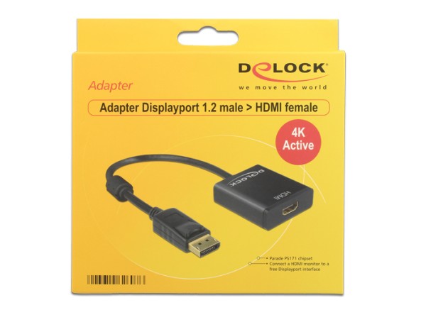 DeLOCK Adapter Displayport 1.2 male > HDMI female 4K Active - Videokonverter - Parade PS171 - DisplayPort - HDMI - Schwarz - retail