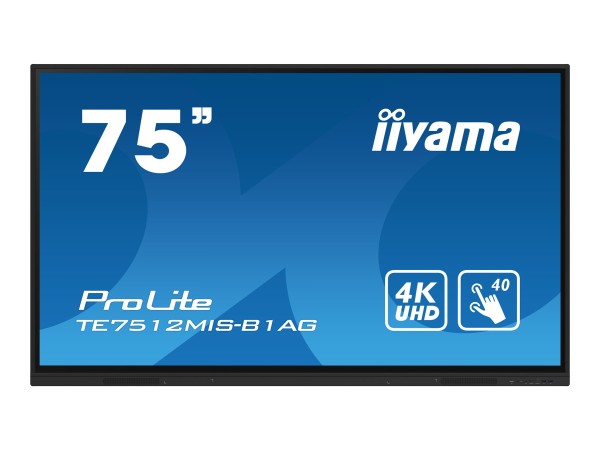 iiyama ProLite TE7512MIS-B1AG - 190 cm (75") Diagonalklasse (189.3 cm (74.5") sichtbar) LCD-Display mit LED-Hintergrundbeleuchtung - interaktive Digital Signage - mit Touchscreen - 4K UHD (2160p) 3840 x 2160 - Direct LED - schwarze Blende mit mattem Finish