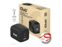 Club 3D CAC-1913 - Netzteil - GaN Technology, Triple Port - 65 Watt - 5 A - PD 3.0, PD/PPS - 3 Ausgabeanschlussstellen (USB Typ A, 2 x USB-C) - auf Kabel: USB, USB-C - Europa