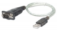 Manhattan USB-A to Serial Converter cable, 45cm, Male to Male, Serial/RS232/COM/DB9, Prolific PL-2303RA Chip, Equivalent to Startech ICUSB232V2, Black/Silver cable, Three Year Warranty, Blister - Kabel USB / seriell - USB (M) zu DB-9 (M) - 45 cm - Schwarz, Silber