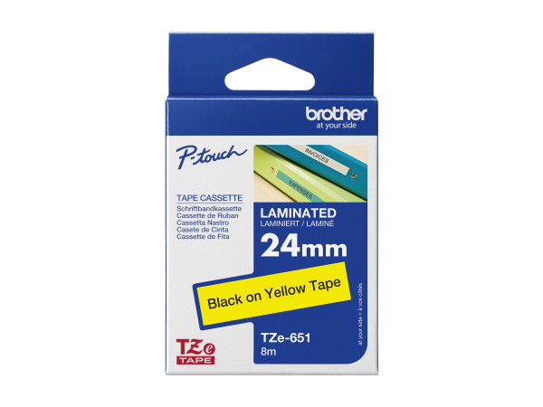 jetType Schriftband kompatibel zu BrotherTZE-651 24 mm 8 m schwarz auf gelb laminiert