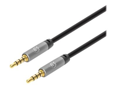 Manhattan Stereo Audio 3.5mm Cable, 3m, Male/Male, Slim Design, Black/Silver, Premium with 24 karat gold plated contacts and pure oxygen-free copper (OFC) wire, Lifetime Warranty, Polybag - Audiokabel - Mini-Phone Stereo 3,5 mm 4-polig männlich zu Mini-Phone Stereo 3,5 mm 4-polig männlich - 3 m - Schwarz - geformt