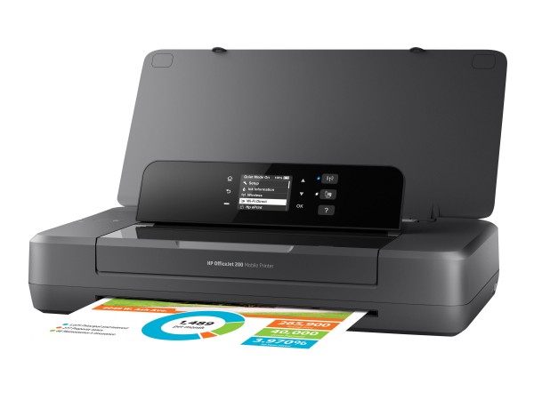 HP Officejet 200 Mobile Printer - Drucker - Farbe - Tintenstrahl - A4/Legal - 1200 x 1200 dpi - bis zu 20 Seiten/Min. (einfarbig)/ bis zu 19 Seiten/Min. (Farbe) - Kapazität: 50 Blätter - USB 2.0, USB-Host, Wi-Fi