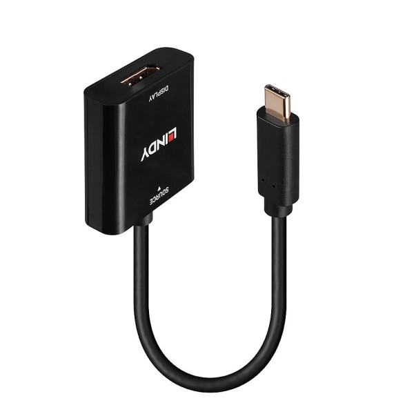 Lindy - Videoadapter - 24 pin USB-C (M) zu DisplayPort (W) - DisplayPort 1.4 - 21 cm - Schwarz