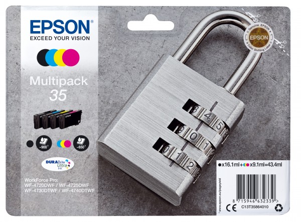 Epson 35 Multipack - 4er-Pack - Schwarz, Gelb, Cyan, Magenta - Original - Blisterverpackung - Tintenpatrone - für WorkForce Pro WF-4720, WF-4720DWF, WF-4725DWF, WF-4730, WF-4730DTWF, WF-4740, WF-4740DTWF