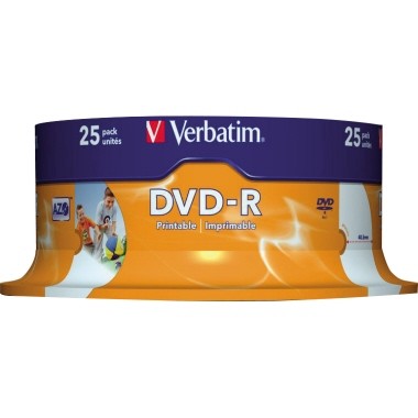 Verbatim - 25 x DVD-R - 4.7 GB 16x - breite bedruckbare Fläche für Fotos - Spindel
