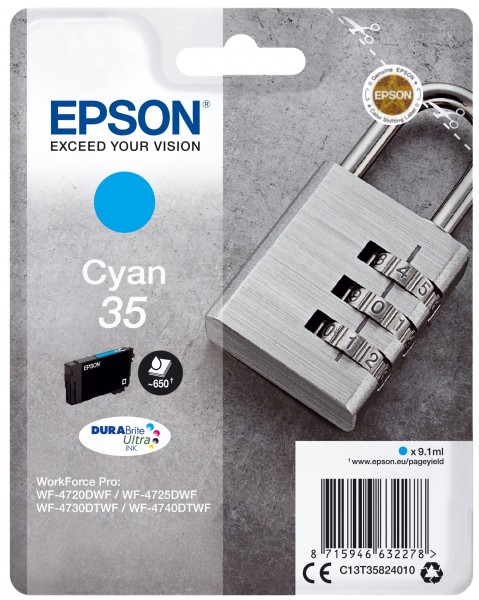 Epson 35 - 9.1 ml - Cyan - Original - Tintenpatrone - für WorkForce Pro WF-4720, WF-4720DWF, WF-4725DWF, WF-4730, WF-4730DTWF, WF-4740, WF-4740DTWF