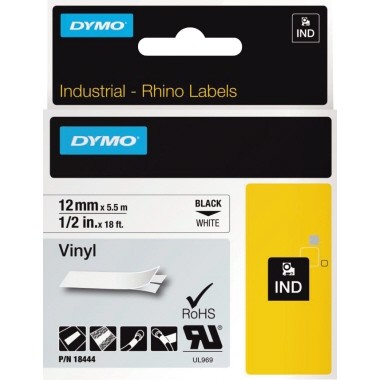 DYMO IND All-Purpose - Vinyl - Klebstoff - Schwarz auf Weiß - Rolle (1,2 cm x 5 m) 1 Kassette(n) Etikettenband - für LabelMANAGER 210, 280, 360, 420, PnP; Rhino 4200, 5200; RhinoPRO 6000