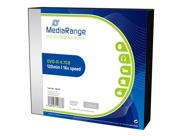 MediaRange - 5 x DVD-R - 4.7 GB (120 Min.) 16x - Slim Jewel Case