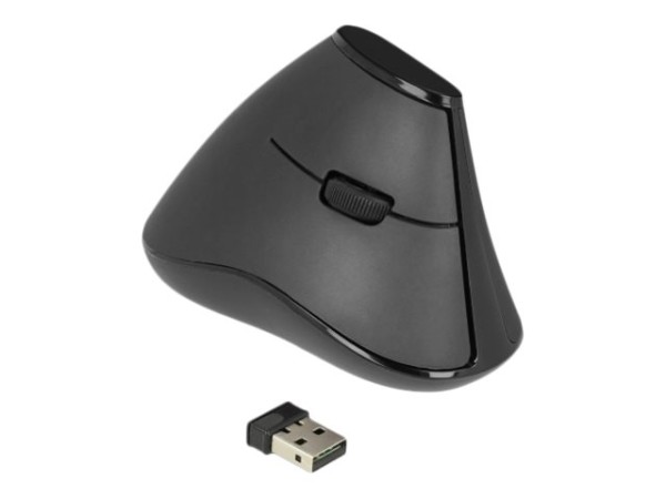 DeLOCK Ergonomic - Vertikale Maus - ergonomisch - Für Rechtshänder - optisch - 5 Tasten - kabellos - 2.4 GHz - kabelloser Empfänger (USB) - Schwarz - retail