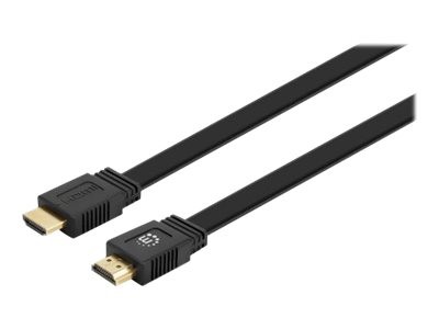 Manhattan HDMI Cable with Ethernet (Flat), 4K@60Hz (Premium High Speed), 0.5m, Male to Male, Black, Ultra HD 4k x 2k, Fully Shielded, Gold Plated Contacts, Lifetime Warranty, Polybag - HDMI-Kabel mit Ethernet - HDMI männlich zu HDMI männlich - 50 cm - Doppelisolierung - Schwarz - flach, unterstützt 4K 60 Hz (3840 x 2160)