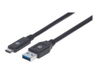 Manhattan USB-C to USB-A Cable, 3m, Male to Male, 5 Gbps (USB 3.2 Gen1 aka USB 3.0), 3A (fast charging), SuperSpeed USB, Black, Lifetime Warranty, Polybag - USB-Kabel - 24 pin USB-C (M) zu USB Typ A (M) - USB 3.1 Gen 1 - 3 A - 3 m - Schwarz