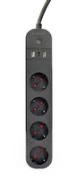 Gembird Smart power strip with USB charger 4 French sockets black