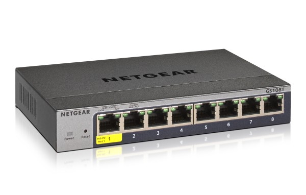 NETGEAR Smart GS108Tv3 - Switch - Smart - 8 x 10/100/1000 - Desktop, wandmontierbar - DC Power