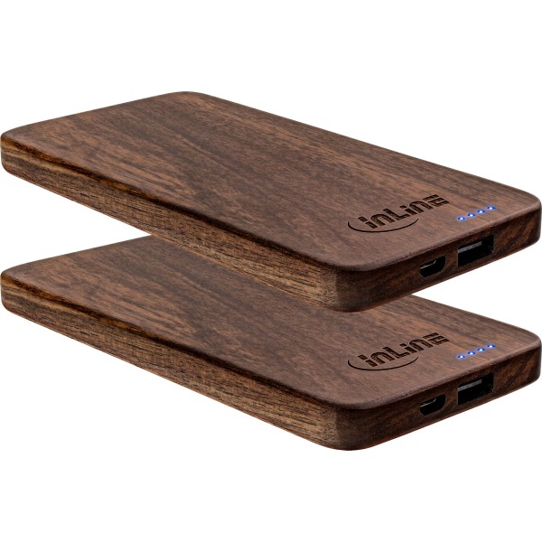 InLine 2er woodplate - USB Powerbank 5.000mAh - mit LED Status Anzeige - Echtholz