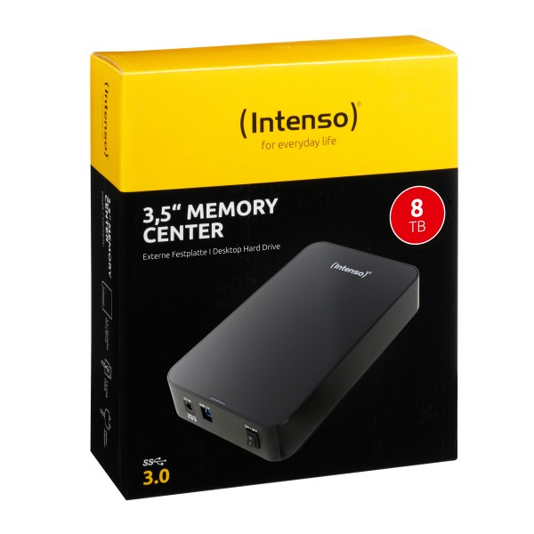 Intenso Memory Center - Festplatte - 8 TB - extern (Stationär) - 3.5" (8.9 cm) - USB 3.0 - 5400 rpm - Puffer: 32 MB - Schwarz