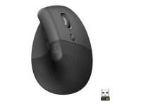 Logitech Lift Vertical Ergonomic Mouse - Vertikale Maus - ergonomisch - optisch - 6 Tasten - kabellos - Bluetooth, 2.4 GHz - Logitech Logi Bolt USB-Receiver - Graphite