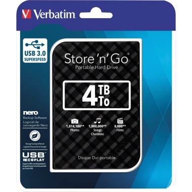 Verbatim Store 'n' Go - Festplatte - 4 TB - extern (tragbar) - USB 3.0 - 5400 rpm - Puffer: 8 MB - Schwarz