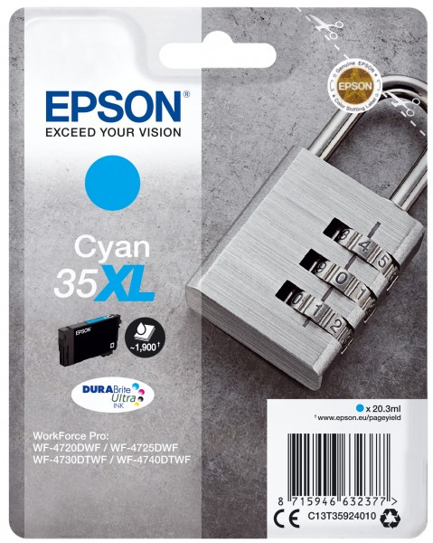 Epson 35XL - 20.3 ml - XL - Cyan - Original - Blisterverpackung - Tintenpatrone - für WorkForce Pro WF-4720, WF-4720DWF, WF-4725DWF, WF-4730, WF-4730DTWF, WF-4740, WF-4740DTWF