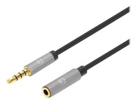 Manhattan Stereo Audio 3.5mm Extension Cable, 5m, Male/Female, Slim Design, Black/Silver, Premium with 24 karat gold plated contacts and pure oxygen-free copper (OFC) wire, Lifetime Warranty, Polybag - Audioverlängerungskabel - Mini-Phone Stereo 3,5 mm 4-polig männlich zu Mini-Phone Stereo 3,5 mm 4-polig weiblich - 5 m - Schwarz, Silber