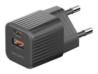 4smarts VoltPlug Mini - Netzteil - 20 Watt - 3 A - PD 2.0, PD 3.0, QC 2.0, QC 3.0, AFC, HiSilicon Fast Charging, PD/PPS - 2 Ausgabeanschlussstellen - auf Kabel: USB, USB-C - Schwarz