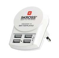 SKROSS World Travel Adapter PRO - Netzteiladapter mit USB-Ladegerät - Typ N, Typ I, Typ G, Typ C, Typ A, EU 2-polig, Typ J (S) zu Typ N, 4 x USB (nur Spannung), Typ I, Typ G, Typ C, Typ A, EU 2-polig, Typ J (R) - 100-250 V - 7 A - weiß