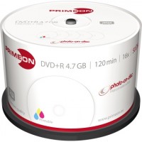 Primeon photo-on-disc - 50 x DVD+R - 4.7 GB (120 Min.) 16x (DVD) - mit Tintenstrahldrucker bedruckbare Oberfläche - Spindel