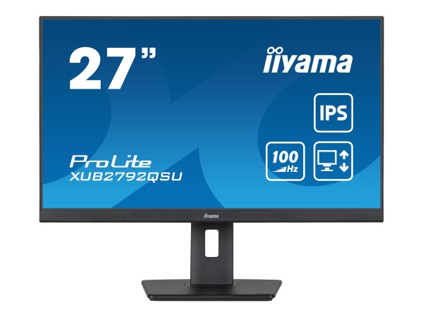 iiyama ProLite XUB2792QSU-B6 - LED-Monitor - 68.5 cm (27") - 2560 x 1440 WQHD @ 100 Hz - IPS - 250 cd/m² - 1300:1 - 0.4 ms - HDMI, DisplayPort - Lautsprecher - mattschwarz