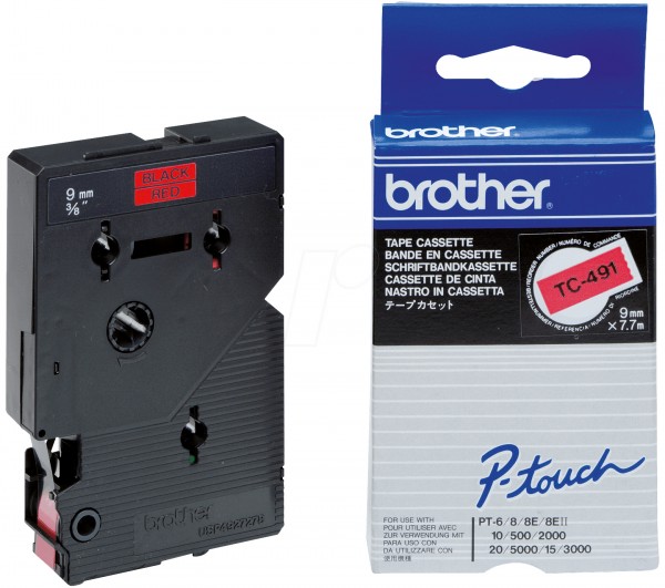 Brother - Schwarz auf rot - Rolle (0,9 cm) laminiertes Band - für P-Touch PT-2000, PT-3000, PT-500, PT-5000, PT-8