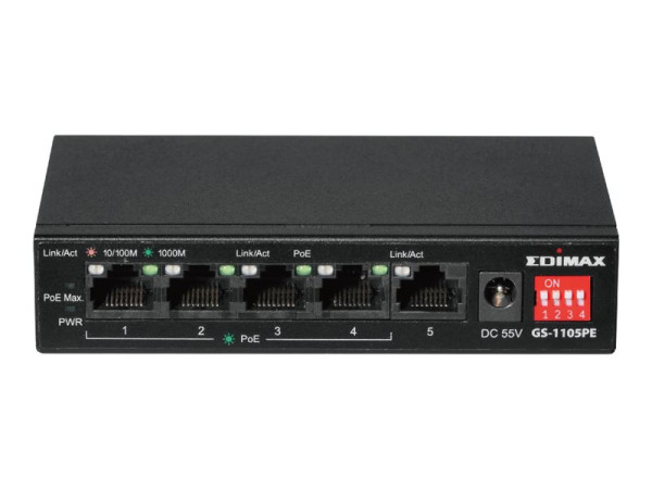 Edimax GS-1105PE - Switch - lange Reichweite, DIP-Schalter - unmanaged - 4 x 10/100/1000 (PoE+)