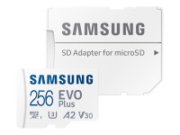 Samsung EVO Plus MB-MC256KA - Flash-Speicherkarte (microSDXC-an-SD-Adapter inbegriffen) - 256 GB - A2 / Video Class V30 / UHS-I U3 / Class10 - microSDXC UHS-I - weiß