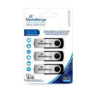 MediaRange - USB-Flash-Laufwerk - 16 GB - USB 2.0 - Grau, Schwarz (Packung mit 3)