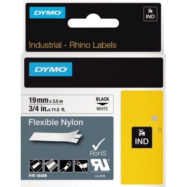 DYMO IND - Nylon - Klebstoff - Schwarz auf Weiß - Rolle (1,9 cm x 4 m) 1 Kassette(n) flexibles Etikettenband - für Rhino 4200, 4200 Kit, 5200, 5200 Hard Case Kit; RhinoPRO 6000; DYMO LabelWriter 450 Duo