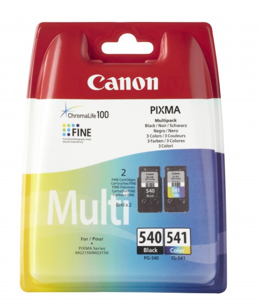 Canon PG-540 / CL-541 Multipack - 2er-Pack - 8 ml - Schwarz, Farbe (Cyan, Magenta, Gelb) - Original - Tintenpatrone - für PIXMA MG3150, MG3510, MG3550, MG3650, MG4250, MX395, MX475, MX525, MX535, TS5150, TS5151