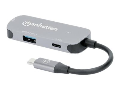 Manhattan USB-C Dock/Hub, Ports (x3): HDMI, USB-A and USB-C, With Power Delivery (100W) to USB-C Port (Note add USB-C wall charger and USB-C cable needed), All Ports can be used at the same time, Aluminium, Space Grey, Three Year Warranty, Retail Box - Dockingstation - USB-C 3.2 Gen 1 - HDMI
